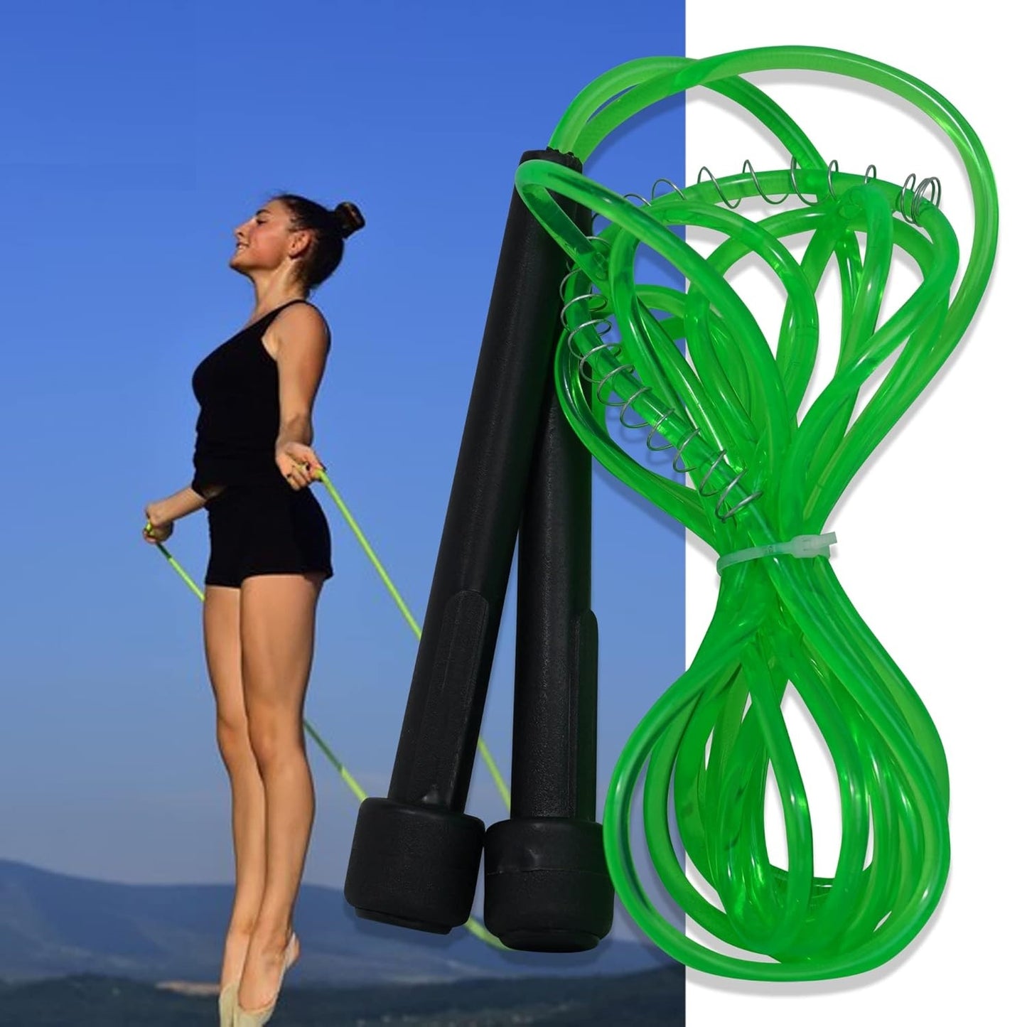 Premium Sports Speed Skipping Rope, Jump Rope with Pvc Handle, Multicolor Pvc Pencil Skipping Rope for Men, Women, Boys & Girls (Green)