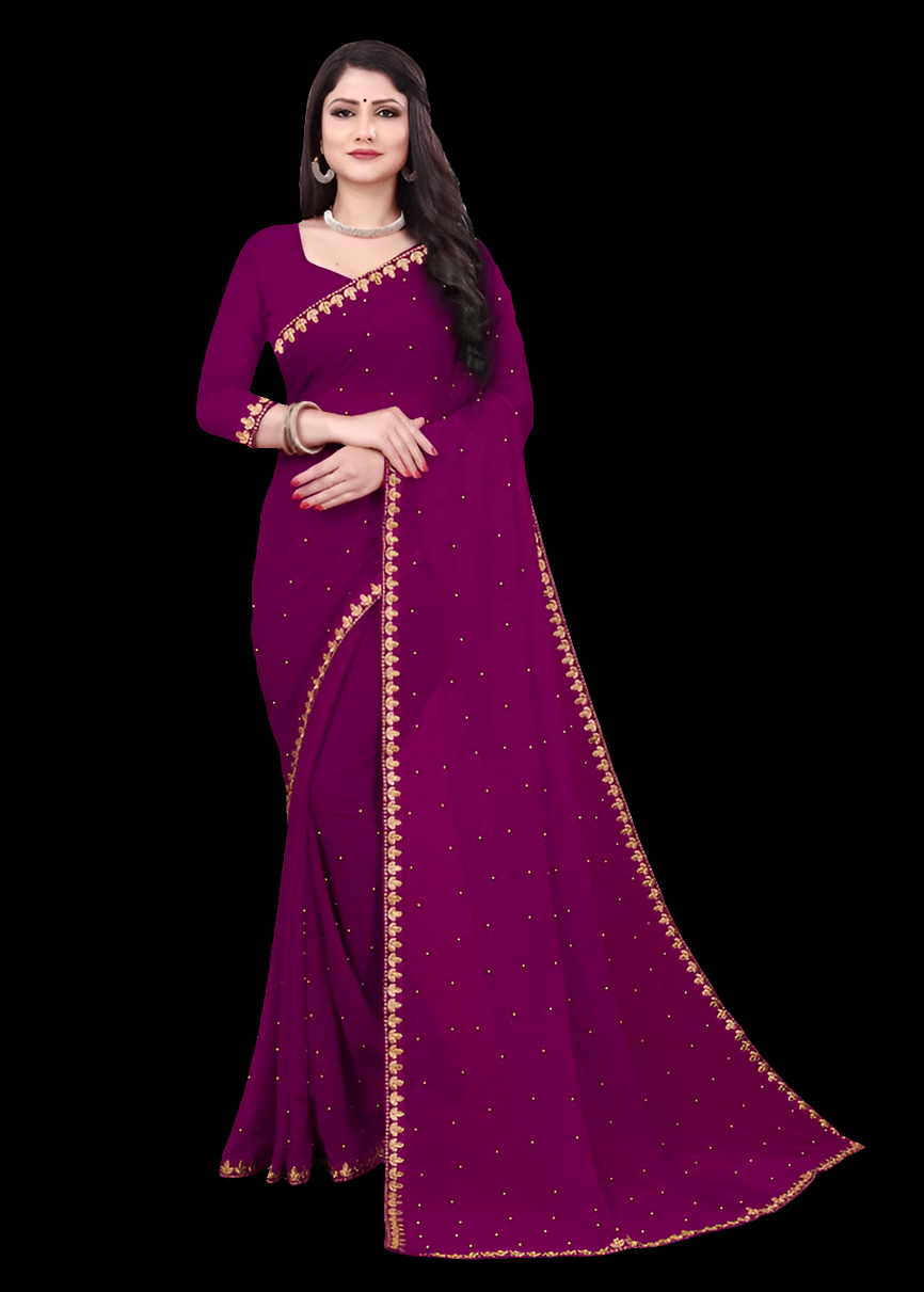 Lycra Blend Solid Saree for Women (Purple, 6.3 m)