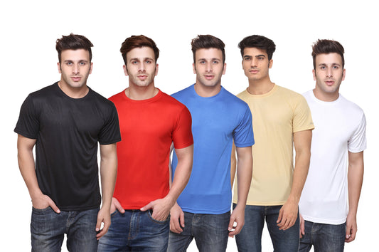 Ketex Polyester Dri-Fit Half Sleeves Round Neck T-Shirt ( Pack of 4 )